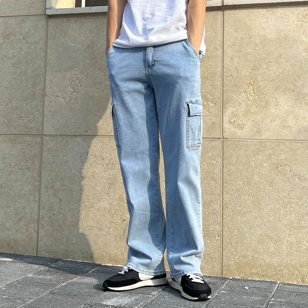 4컬러 와이드핏 카고 데님 팬츠
