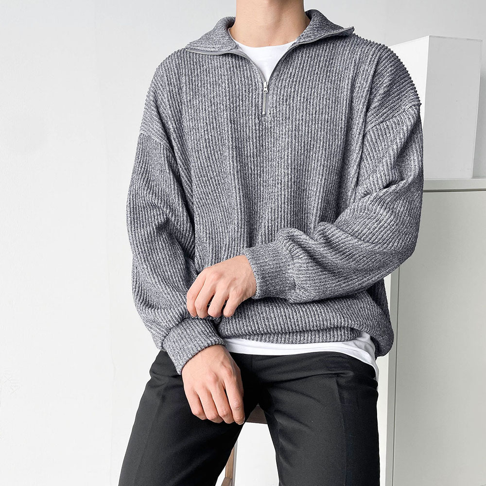 반집업니트+레이어드티 세트